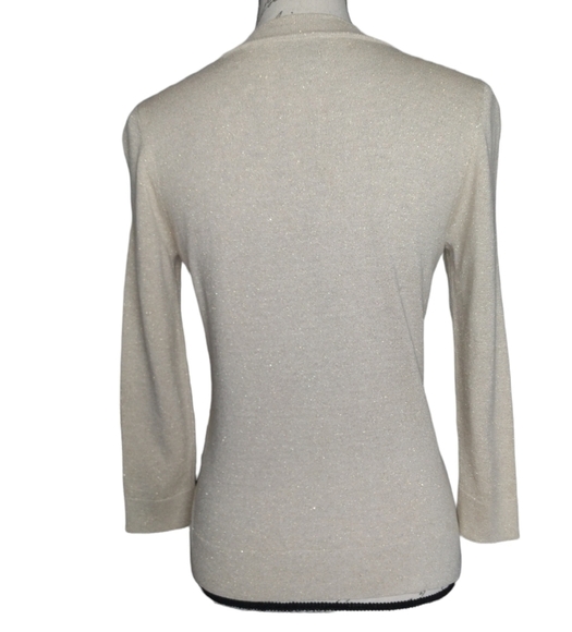 Ann Taylor  Merino Wool/Angora Blend Gold Shimmer and Satin Trim Cardigan - Picture 5 of 12